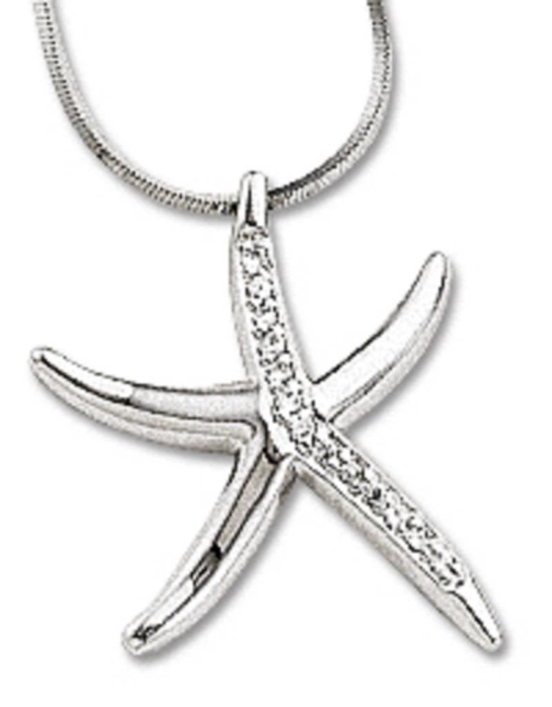 Sterling Silver Starfish Cubic Zirconia Necklace 18"