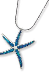 Sterling Silver Starfish Synthetic Opal Necklace 18"