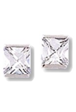 Sterling Silver Square Cubic Zirconia Post Earrings 9mm