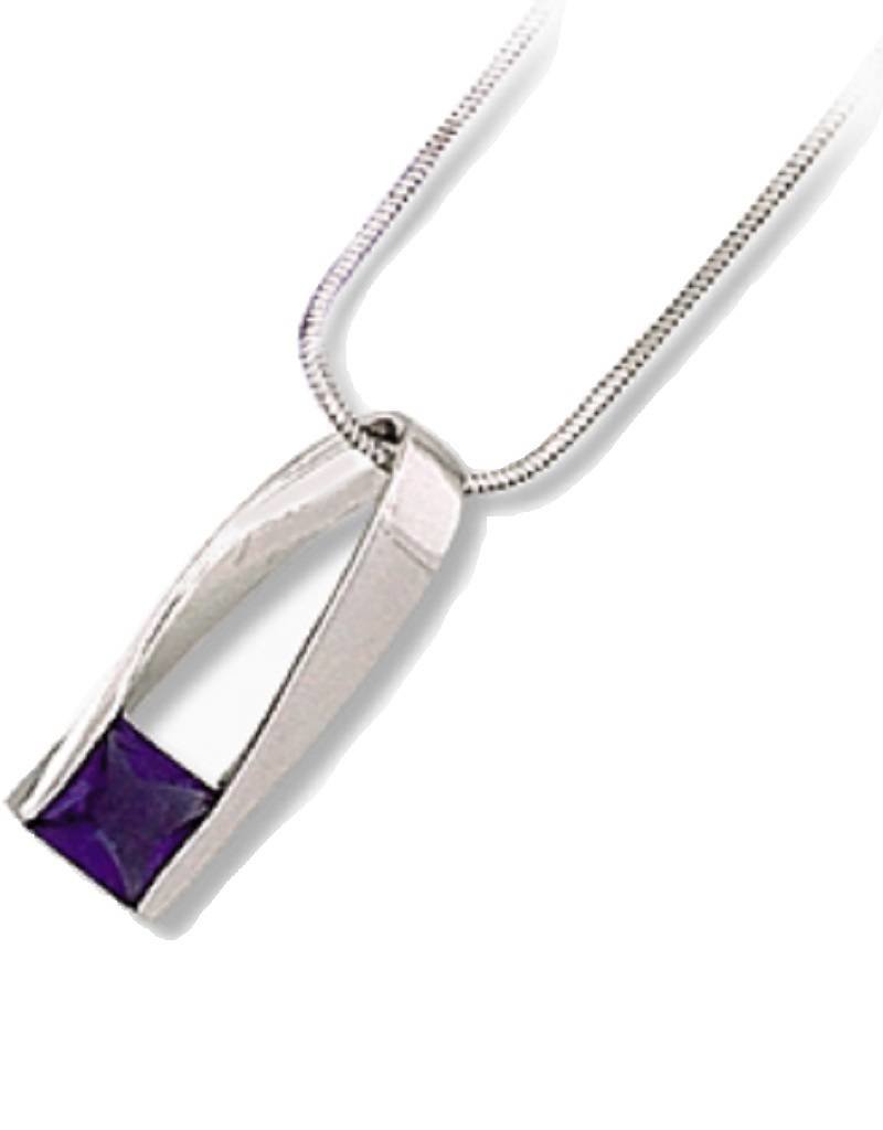 Sterling Silver Princess Cut Tanzanite Color Cubic Zirconia Necklace 18"