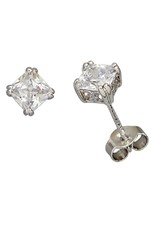 Sterling Silver Square Cubic Zirconia Stud Earrings 5mm