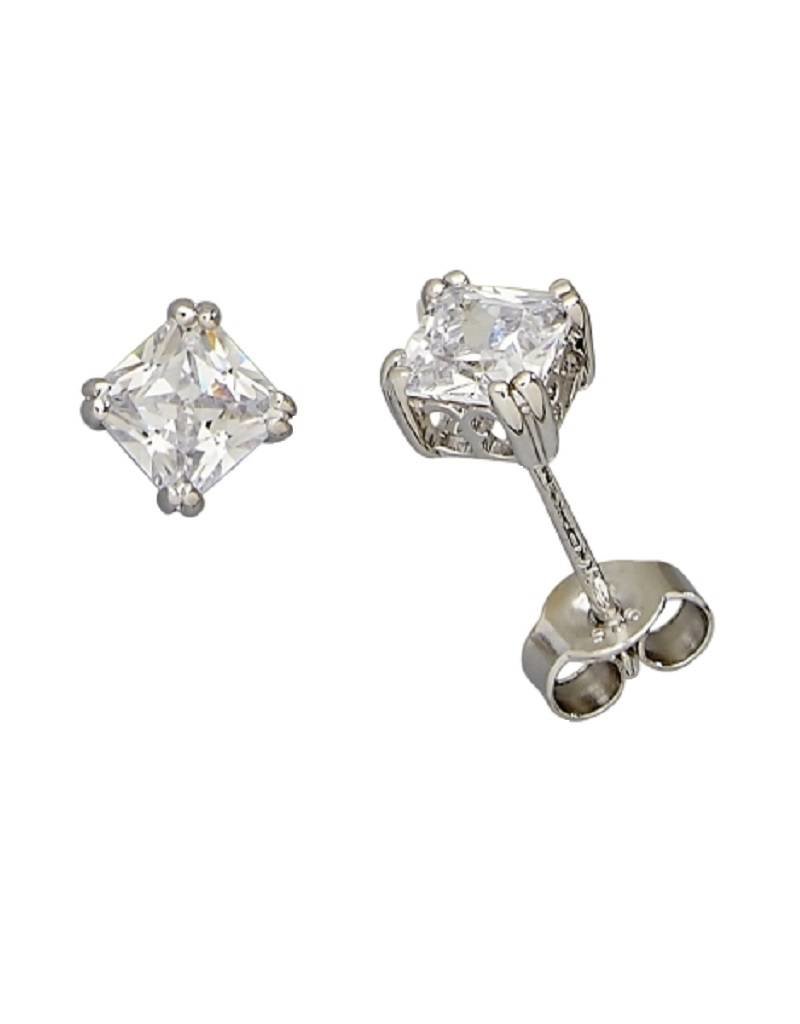 Sterling Silver Square Cubic Zirconia Stud Earrings 5mm