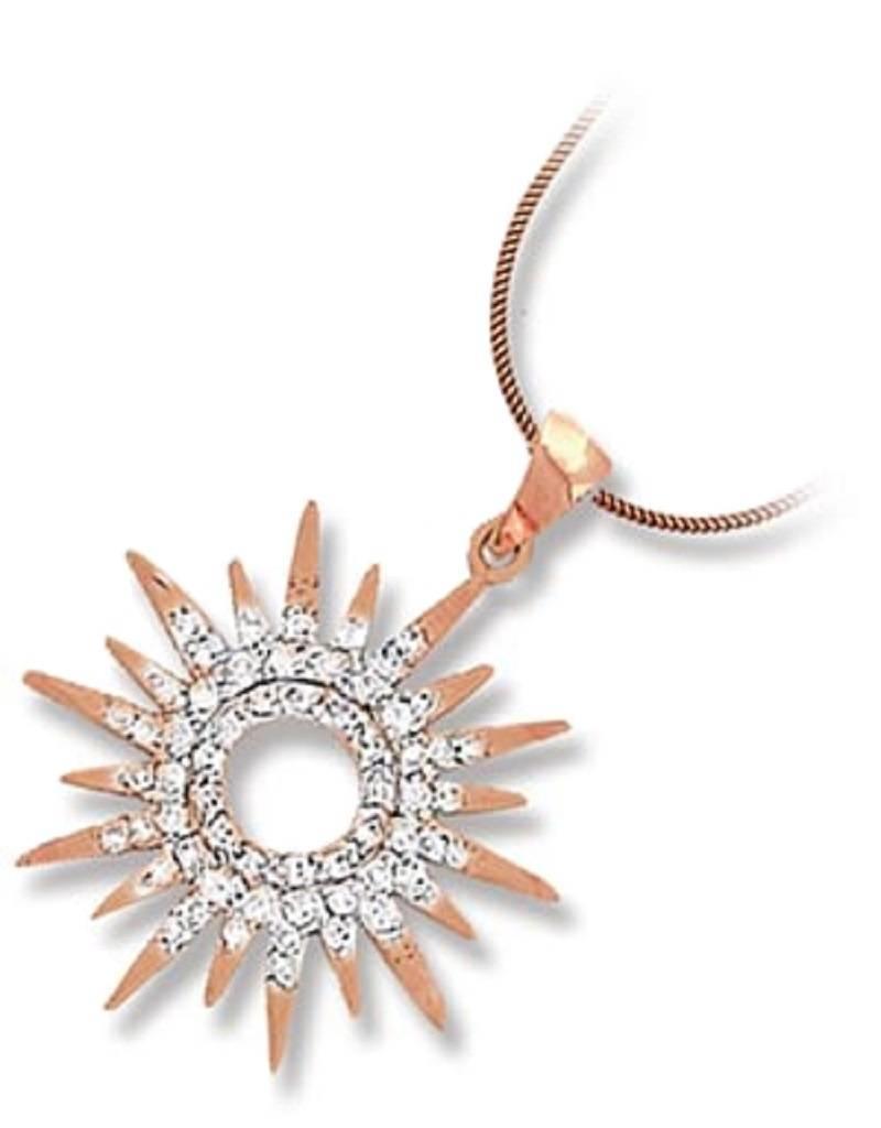 Sterling Silver Sun Dial Cubic Zirconia Necklace with 14k Rose Gold Vermeil Finish 18"