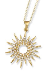 Sterling Silver Sun Dial Cubic Zirconia Necklace with 14k Gold Vermeil Finish 18"