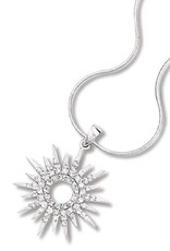 Sterling Silver Sun Dial Cubic Zirconia Necklace with Rhodium Finish 18"