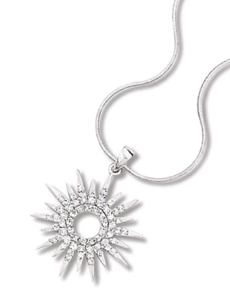 Sterling Silver Sun Dial Cubic Zirconia Necklace with Rhodium Finish 18"