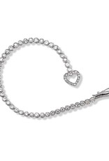 Women's Sterling Silver Round Cubic Zirconia with Heart Shaped Clasp Bracelet 7"