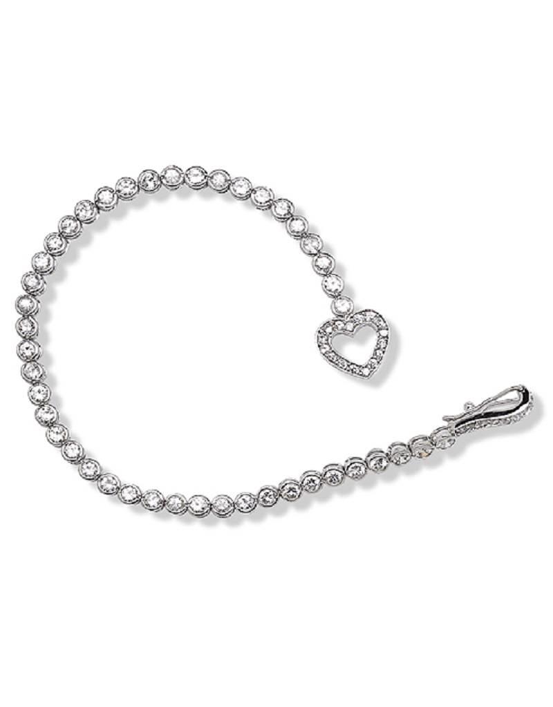 Women's Sterling Silver Round Cubic Zirconia with Heart Shaped Clasp Bracelet 7"