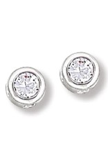 Sterling Silver Round April Birthstone Cubic Zirconia Post Earrings 6mm