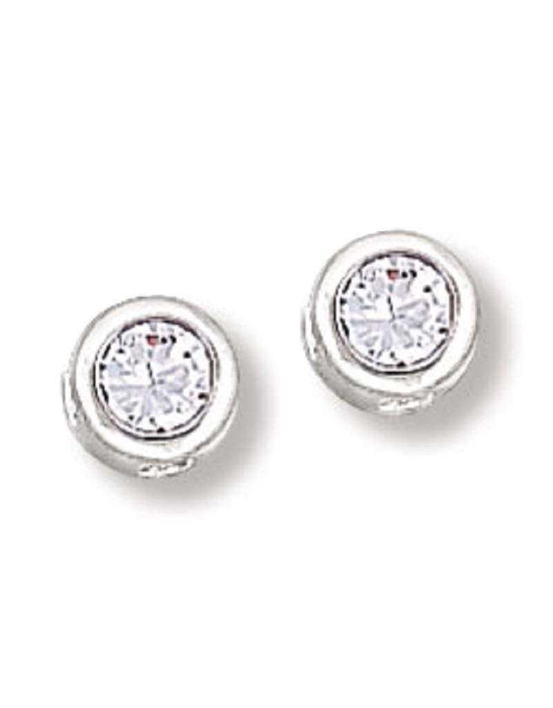 Sterling Silver Round April Birthstone Cubic Zirconia Post Earrings 6mm