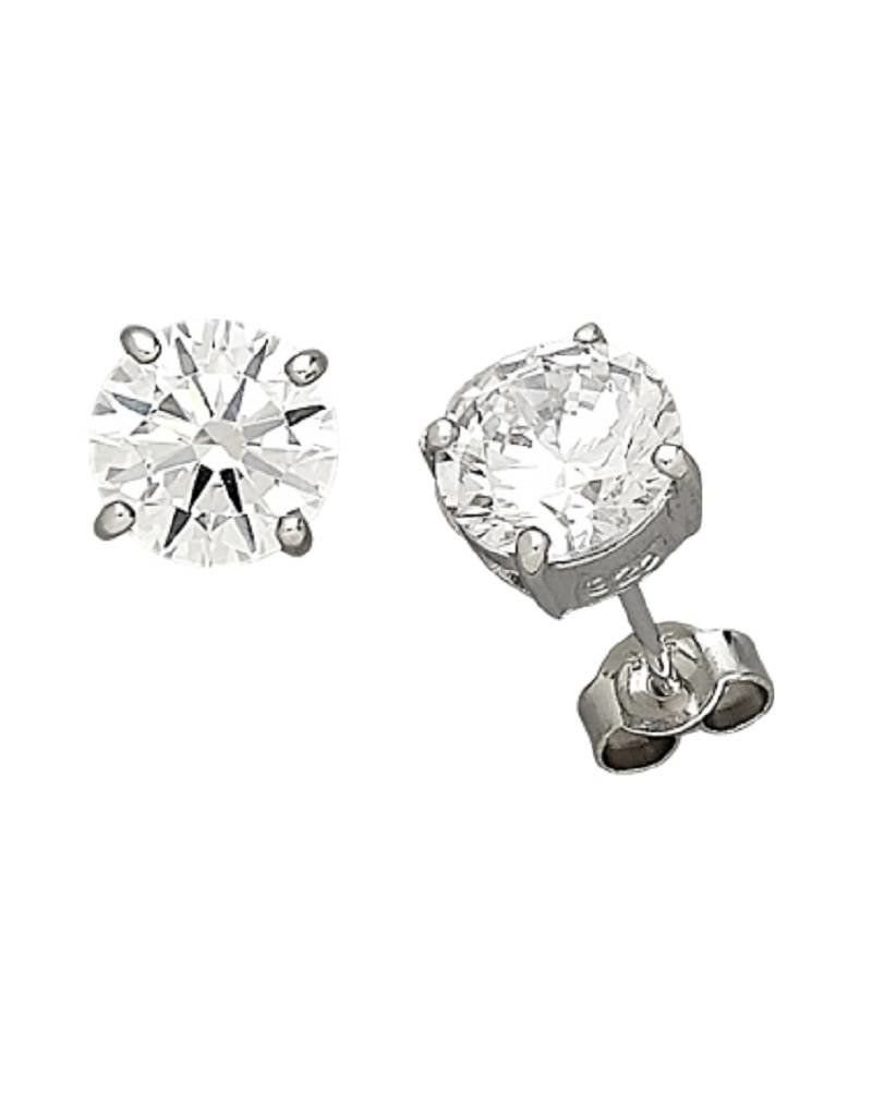 Sterling Silver Round Cubic Zirconia Post Earring 8mm