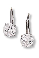 Sterling Silver Round Cubic Zirconia Leverback Earrings 6mm