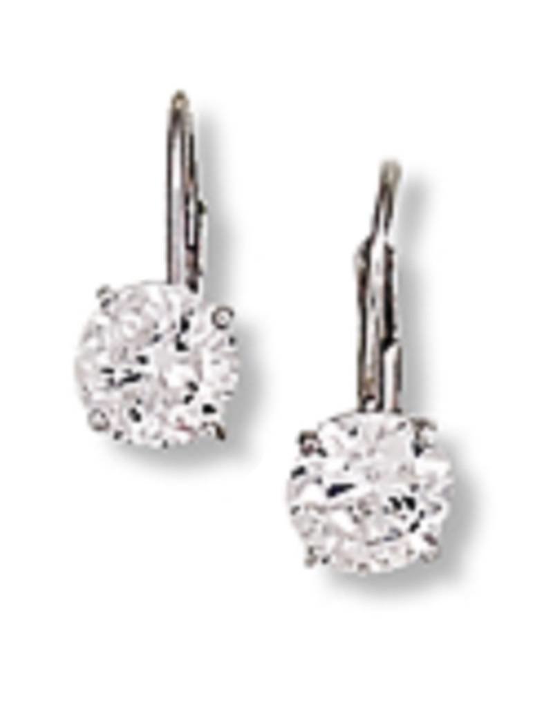 Sterling Silver Round Cubic Zirconia Leverback Earrings 6mm