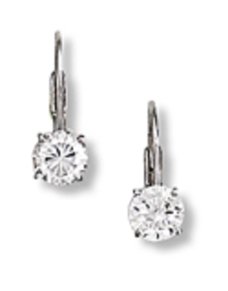 Sterling Silver Round Cubic Zirconia Leverback Earrings 5mm