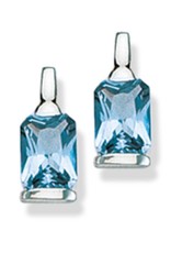 Sterling Silver Emerald Cut Blue Cubic Zirconia Post Earrings 15mm
