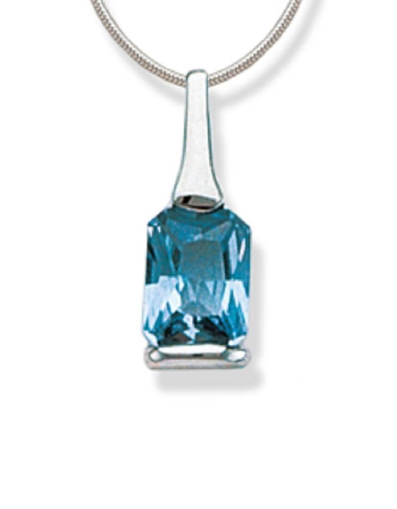Sterling Silver Rectangle Blue Cubic Zirconia Necklace 18"