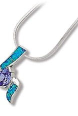 Sterling Silver Teardrop Tanzanite Cubic Zirconia and Synthetic Opal Necklace 18"