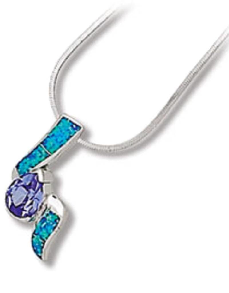 Sterling Silver Teardrop Tanzanite Cubic Zirconia and Synthetic Opal Necklace 18"