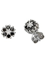 Sterling Silver Mini Flower Black & White Cubic Zirconia Stud Earrings