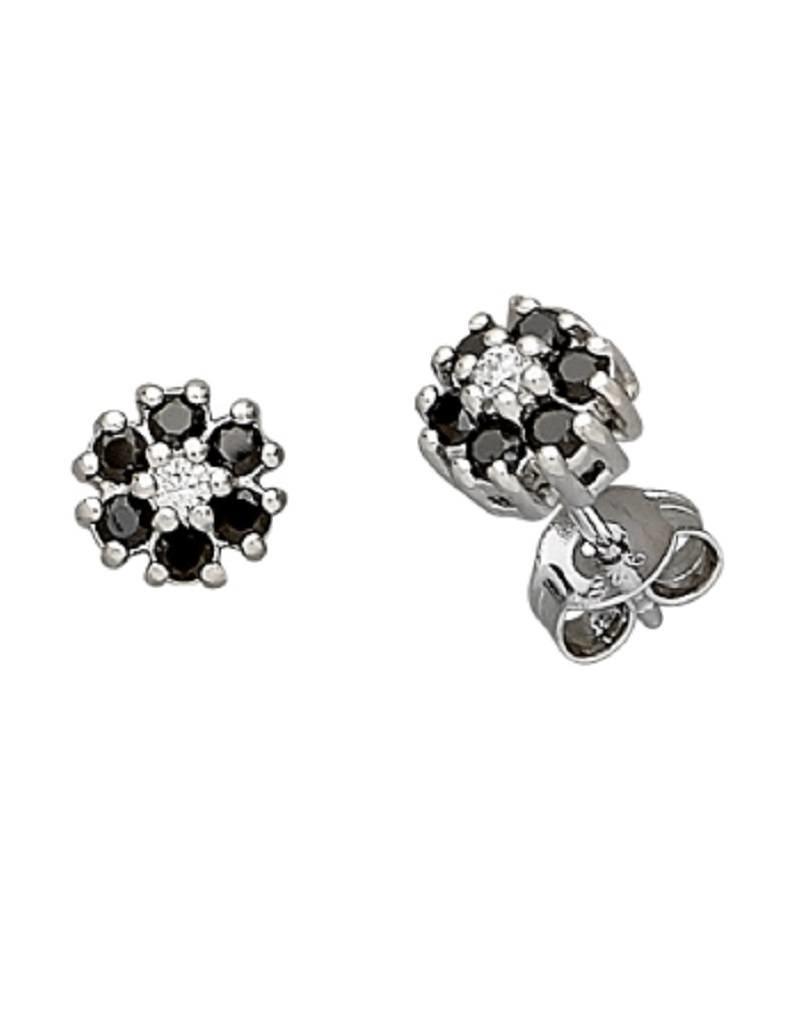 Sterling Silver Mini Flower Black & White Cubic Zirconia Stud Earrings