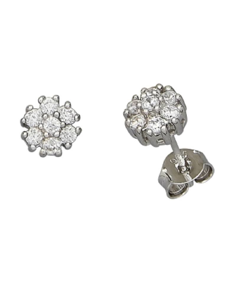 Sterling Silver Mini Flower Cubic Zirconia Stud Earrings 6mm
