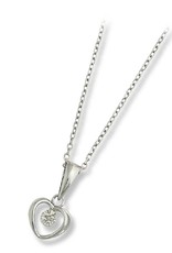 Sterling Silver Heart with Diamond Necklace 18"