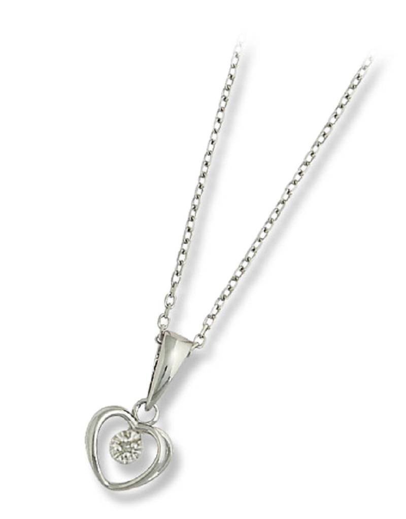 Sterling Silver Heart with Diamond Necklace 18"