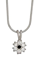 Sterling Silver Flower White and Black Cubic Zirconia Necklace 18"
