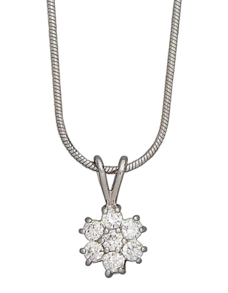 Sterling Silver Flower Cubic Zirconia Necklace 18"