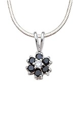 Sterling Silver Flower Black and White Cubic Zirconia Necklace 18"