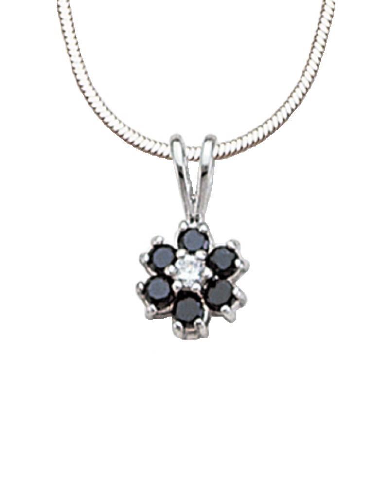 Sterling Silver Flower Black and White Cubic Zirconia Necklace 18"