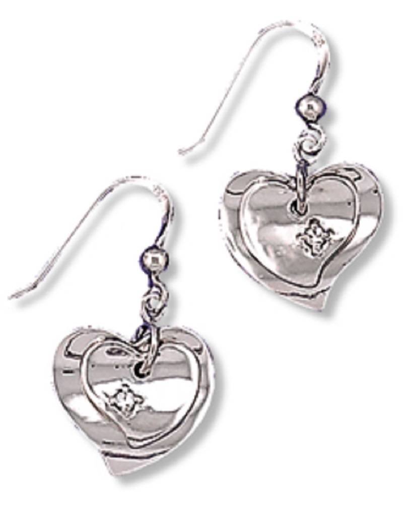 Sterling Silver Double Heart Cubic Zirconia Earrings