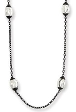Sterling Silver Diamond Cut Ovals on Mini Rolo Necklace with Ruthenium Finish 18"