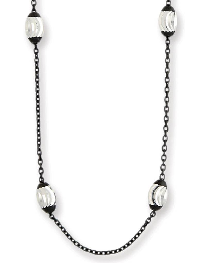Sterling Silver Diamond Cut Ovals on Mini Rolo Necklace with Ruthenium Finish 18"