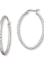 Sterling Silver Oval Diamond Cut Hoop Earrings 35mm