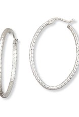 Sterling Silver Diamond Cut Oval Hoop Earrings 33mm
