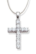 Sterling Silver Cross with Tension Set Cubic Zirconia Necklace 18"
