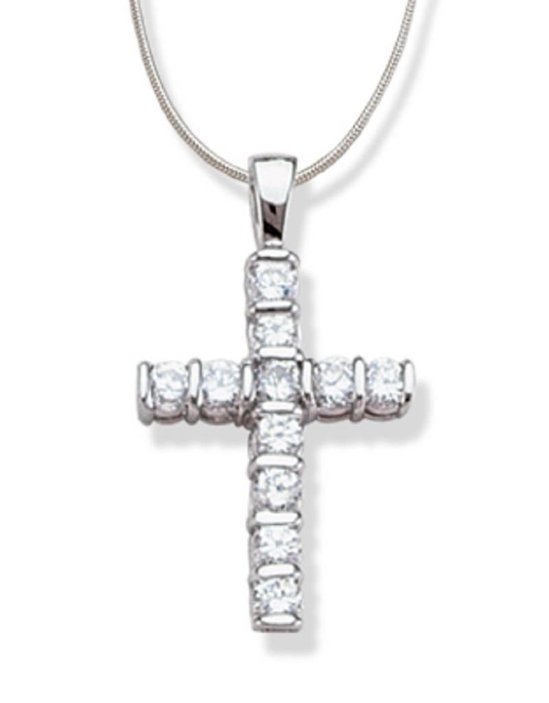 Sterling Silver Cross with Tension Set Cubic Zirconia Necklace 18"