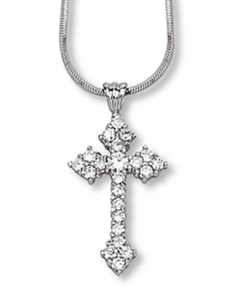 Sterling Silver Cross with Cubic Zirconia Necklace 18"