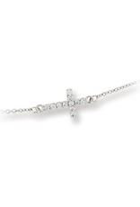 Women's Sterling Silver Sideways Cross Cubic Zirconia Necklace 15" to 18"