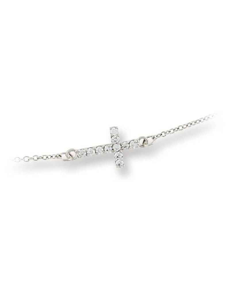 Sideways Cross CZ Necklace 15"-18"