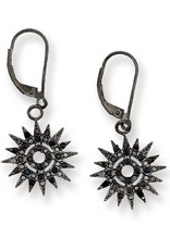Sterling Silver Sun Dial Cubic Zirconia Earrings with Black Ruthenium Finish 16mm