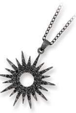 Sterling Silver Sun Dial Black Cubic Zirconia Necklace with Black Ruthenium Finish 18"