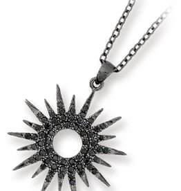 Sm Black CZ Sun Dial Necklace 18"