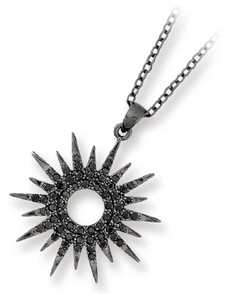 Sm Black CZ Sun Dial Necklace 18"