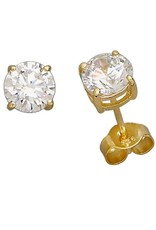 Sterling Silver Round Cubic Zirconia Post Earrings with 14k Gold Vermeil Finish 6mm