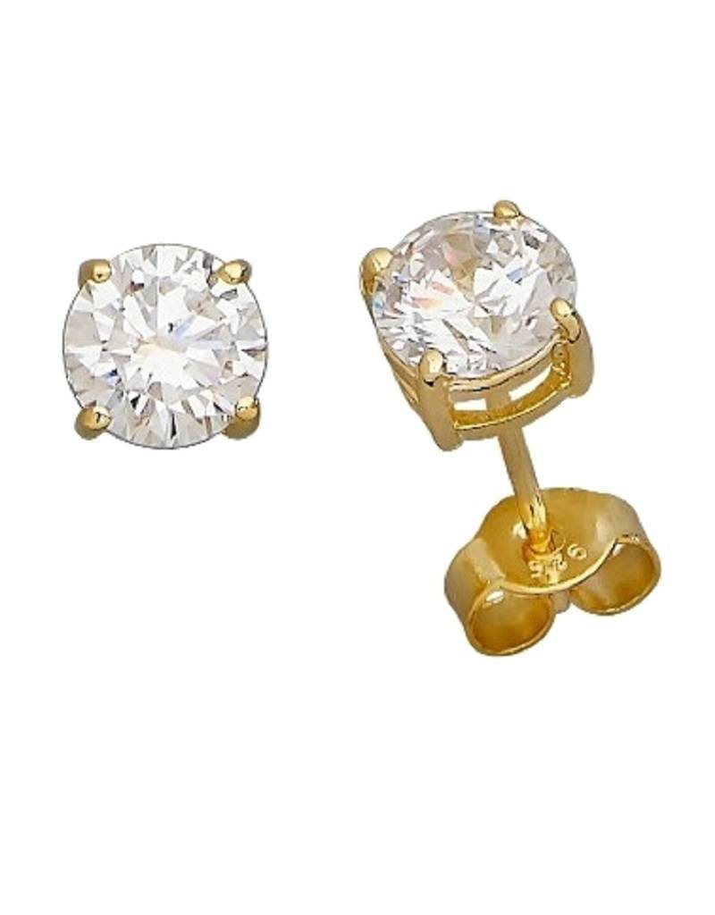 Sterling Silver Round Cubic Zirconia Post Earrings with 14k Gold Vermeil Finish 6mm