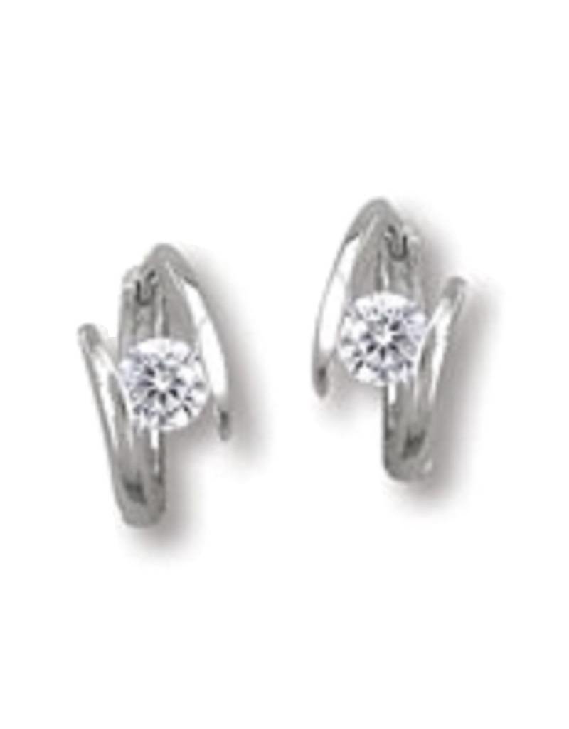 Sterling Silver 4mm Cubic Zirconia Huggie Earrings 14mm