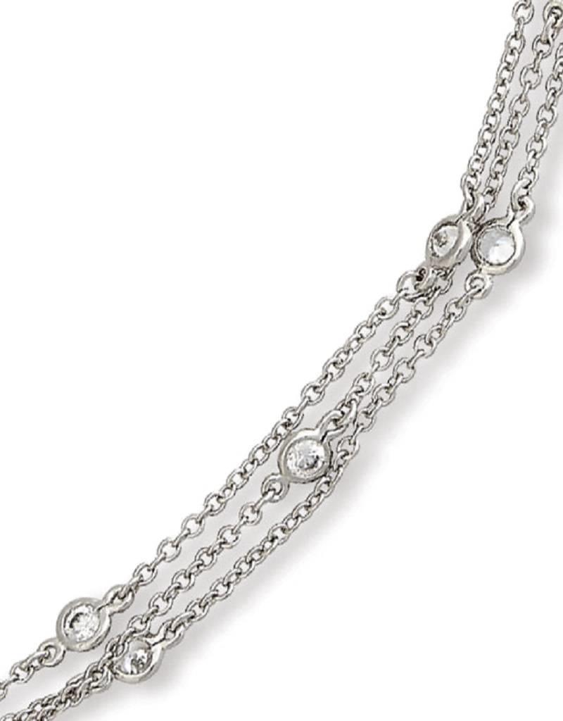Sterling Silver 3-Strand Cable Chain with Round Cubic Zirconia Bracelet 7"