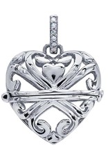 Sterling Silver Filigree Heart Locket Pendant with Diamond-Set Bail 24.5mm